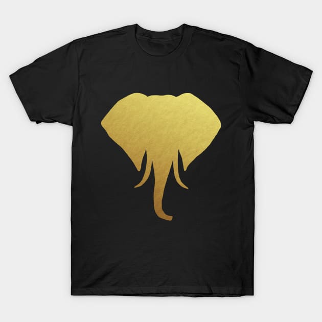 Gold Elephant Head T-Shirt by julieerindesigns